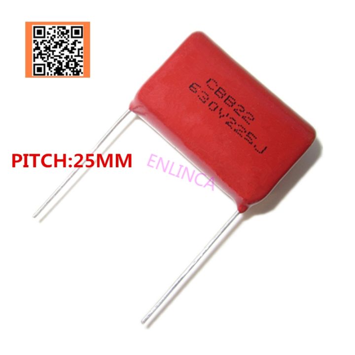 thumbnail image 2 of 10pcs Smw 225J 2.2uF CBB 630V Metallized Film Capacitor – P=25MM 2 of 4