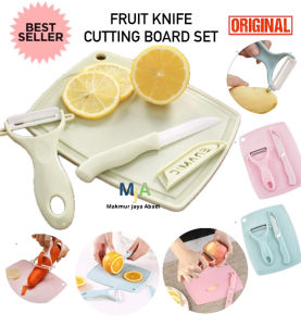 ( BISA COD ) PROMO Alat Dapur Pisau Set 3 in 1 Ceramic / Pisau Dapur Set / Pisau Buah / Cutting Board Set Knife / Alat Dapur Kupas Sayur Pengupas ( Parutan + Peeler + Pisau )