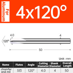 XJL Chamfer Carbide End Mill 60° 90° 120° Chamfering Milling Cutter 3 Flute For Steel And Aluminum