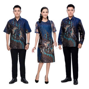 Set Couple Dress Kemeja Batik Nagita Navy