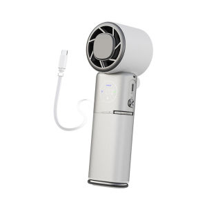 Wekey Mini Ice Cannon Pro Handheld Fan MF131 100Speed Portable Cooling Fan Ice Compress Cool Down LED Digital Display Flashlight Hook Design Builtin Retractable Cable 22.5W Fast Charging 9000mAh Power Bank Long Lasting Battery for Outdoor Travel