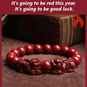 [Double braves to attract wealth + gather wealth] Cinnabar Pixiu Beads Bracelet Gold sand braves string Jewelry