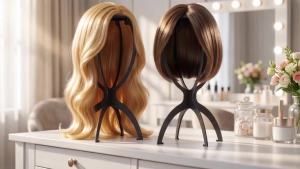 Portable Wig Stand 2 Pack Stable Wig Holder For Travel Salon Home Thick Plastic Widened Base Tool-Free Assembly Hollow Drying Design for Wigs Hats and Masks