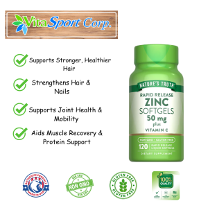 Nature’s Truth Rapid Release Zinc 50mg + Vitamin C – 120 Softgels