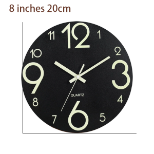 Fluorescent Wood Silent Wall Clock - 12-Inch Glow-in-the-Dark Silent Movement Home Décor Clock