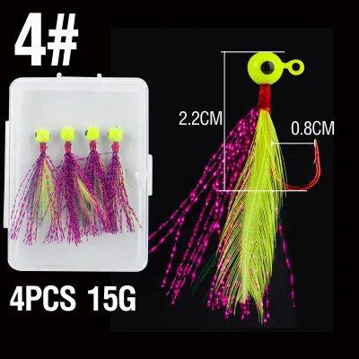 4Pcs/Boxed Mini Jig Head Hook 0.9g Fishing Hook Lead Jig Lure Round Ball Fishing Jigs Head with Feather Soft Worm Fly Fishing