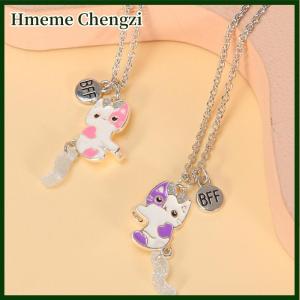 Hmeme 2Pcs set Cartoon Cat Shape Pendant Chain Best Friends Necklace BFF Friendship Childrens Jewelry Gift For Girls