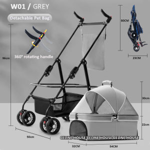 【SG STOCK】Pet Stroller Cat Dog Stroller Lightweight Foldable Detachable Large Space Multi-Directional Breathable Window Pet Bag With Multi-Functional Tray Storage Bag