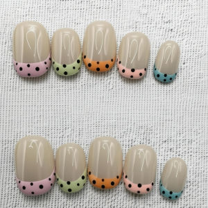 Colorful Polka Dot French Press On Nails Short Round Handmade Fake Nails Nude Glossy Reusable False Nails
