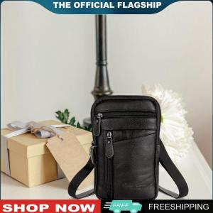 [TOPACE MALL]กระเป๋าสะพายไหล่ผู้ชายหนังแท้สำหรับธุรกิจและลำลอง พร้อมช่องใส่โทรศัพท์และซิปในสีดำคลาสสิก