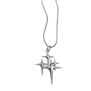 Simple Four Pointed Star Necklaces for Women Girls Cross Pendant Necklace Crucifix Choker Necklace Party Gift