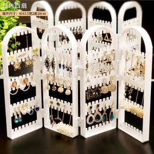 Jewelry Storage Box Earrings Display Stand Bracelet Necklace Organizer Foldable Portable Plastic Box 4 Doors