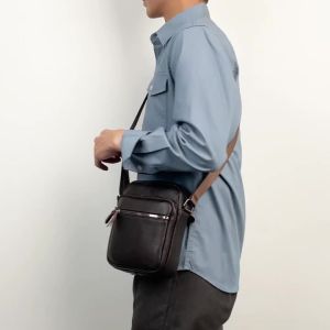 SDSXMens Genuine Leather Shoulder & Cross - body Bag Multiple Zipper Pockets Stylish and Functional for Daily UseFYK