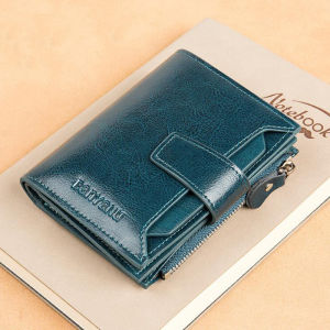 BANYANU Multi Functional Lady Driver License Holder Wallet Cowhide Genuine Leather Short Zip Coin Purse for Women Original Anti RFID