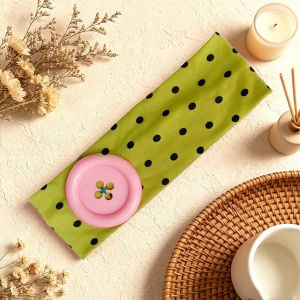 Retro Polka Dot Button Wide Headband Summer Dopamine Korean Fashion Fairy Sweet Ins Style Y2K Elastic Headband Daily Hair Accessory