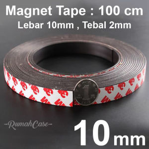 Magnet Tape Flexible lebar 10mm tebal 2mm - per meter / per 100 cm dengan Double Tape 3M magnetic maghnet strip kulkas kassa kawat nyamuk roll rol 10 mm meteran 1 cm 10x2mm