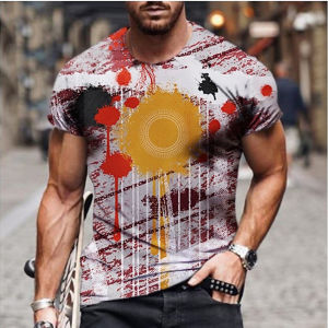 Mens Clothing Summer Versatile T-shirt 3D Print Ethnic Style Retro Harajuku Style O-neck Short Sleeved Personalized Casual Top