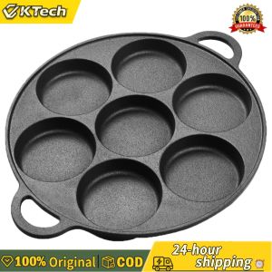 【Free Shipping】 7 Hole Cast Iron Frying Pan Non-Stick Skillet for Omelets and Breakfast Cooking Durable Black Kitchen Tool