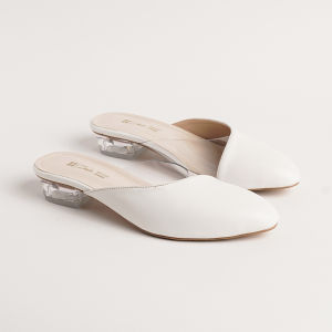 Sepatu Heels Kaca 3cm Bustong Mules Putih Wanita Wisuda Pesta Wedding Bigsize 4142434445