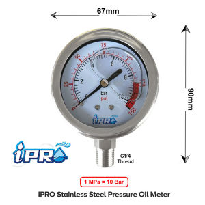 IPRO Stainless Steel Water Filter Pressure Gauge - Oil Meter with 4FC4 / Joint 4 6