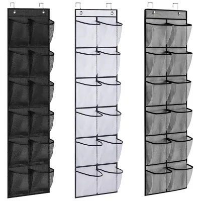 Over the Door Hanging Bag Rack Shoe Storage Organiser 12 Large Mesh Pockets Hanging Shoe Storage Rack Bag with 2 Hooks