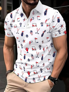 Jeans Fritz White Golf Elements Patriotic Print Polo Shirt For Men Short Sleeve Regular Fit Breathable Casual Summer Top COD Fast Delivery