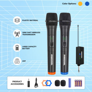 Wireless Microphone Rechargeable Mike Dynamic Mic For With Power Amplifier Karaoke Vlogging Podcasting videoke work Range 50m/164ft