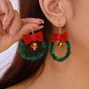 LUCKFRE 1Pair Christmas Tree Christmas Earrings Bowknot Bell Wreath Earrings Fashion Jewelry Xmas Dangle Earrings Women