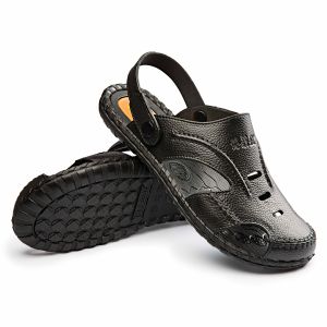 Vofox Fashion Summer Outdoor Non-slip Wearable Beach Sandals Casual Comfortable Rubber Black Slippers For Men