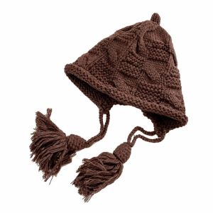 K9SEQ Thick Kids Knit Cap Warm Windproof Ear Protection Cap Cute Tassel Knitted Beanie Hat Winter