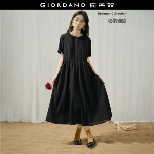 Giordano Women Micro gingham lace round neck maxi dress Free Shipping 18466823