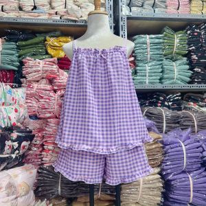 Set đồ nữ 2 dây nhún ngực họa tiết sọc caro sang trọng Freesize 40-60kg-Video+Ảnh Thật