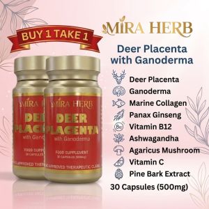 Mira Herb Deer Placenta with Ganoderma Marine Collagen Vitamin C Panax Ginseng 9-in-1 Advanced Health Supplement 2 Bottles
