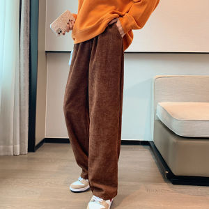 New Plus Size S~4XL Womens Corduroy Elastic High Waist Casual Sports Straight Loose Wide-leg Pants