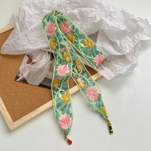 VBNFH หวาน ผ้าพันคอปักลายลูกไม้ ได้รับการพิมพ์แล้ว ริบบิ้น ผ้าพันคอยาวแคบ ย้อนยุค บาง ผ้าพันคอลายดอกไม้ ตกแต่งขอบหมวกกันแดด