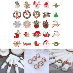Wreath Napkin Rings Christmas Trees Napkin Holder Buckles for Christmas Holiday Wedding Party Dinner Table Decoration