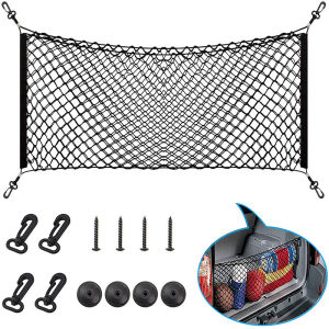 Universal Car Trunk Net With Hooks Adjustable Elastic Trunk Storage Net Car Mesh Storage Organizer for Car Vehicle SUV