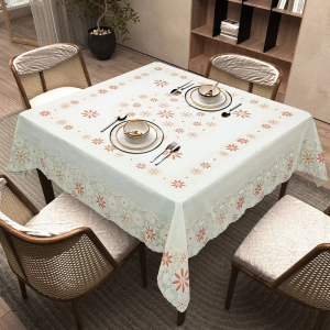ผ้าคลุมโต๊ะลายลูกไม้ กันน้ำ-คราบมัน-ความร้อน ไม่ต้องซัก รูปสี่เหลี่ยมจัตุรัส สำหรับโต๊ะอาหาร-โต๊ะไพ่-โต๊ะจีน แบบใช้ในบ้าน