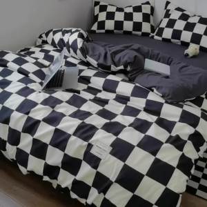 ins Japanese-style Washed Cotton Four-piece Set 100 Pure Skin-Friendly Cotton Bed Sheet Style Duvet Cover Student Dormitory Bedding Set of Three Pieces LZD