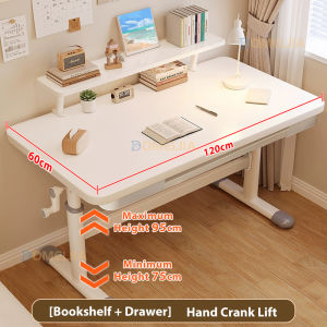 Study Table Gaming Table Adjustable Height Meja Belajar With Bookshelf Drawer Storage Bedroom Desk