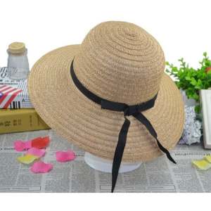 Topi Pantai Wanita Jerami Tikar Pita HItam Import Termurah T21