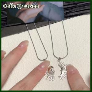 Caile สร้อยคอจี้ดวงจันทร์เรโทร1คู่เครื่องประดับแบบโซ่สำหรับคู่รักเป็นของขวัญวันวาเลนไทน์
