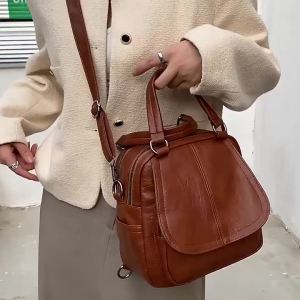 Three-Purpose Backpack Womens Shoulder Messenger Bag 2023 New Korean Style Fashion Soft Leather Schoolbag Leisure Travel Backpack