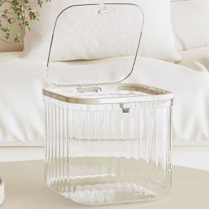 Transparent Acrylic Dust-Proof Storage Box Desktop Organizer With Cover Cosmetic Storage Bucket Mini Desktop Trash Can