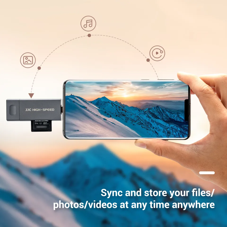 JJC Metal SD NM Card Reader with Tri-Connectors, 3-in-1 USB 3.0 Micro USB 2.0 Type-C 3.0 with 3 Card Slots Easy Card Reader for SD SDHC SDXC Micro SD Micro SDHC Micro