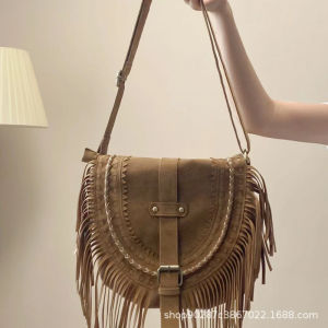 2025 New Handmade Suede Tassel Bag for Women Vintage Saddle Style Fashionable Trendy Shoulder Bag Crossbody Bag