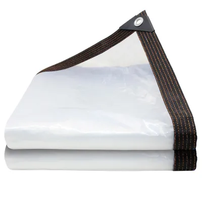 ผ้าใบกันฝน สีใส มีตาไก่ ติดตั้งง่าย Rain tarpaulin Clear color Has eyelets Easy to install.