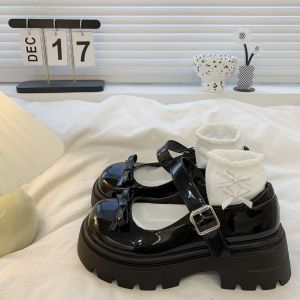 French Vintage Mary Jane Shoes Bow Brown Round Toe Leather Shoe for Women