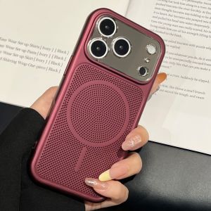 Luxury Heat Dissipation Grid Plastic For Magsafe Magnetic Case For iPhone 17 16 15 14 13 Pro Max Slim Hard Matte Cooling Cover