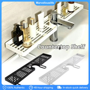 Bathroom Counter Shelf No Drill Plastic Faucet Shelf Space-Saving Hollow Out Over The Sink Rack Countertop Organizer